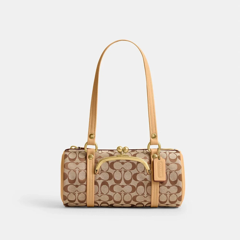 Coach Kisslock Barrel Bag 28 In Signature Jacquard